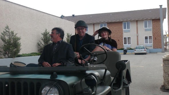 Driving in an army jeep to the Yorkton Film Festival gala.
