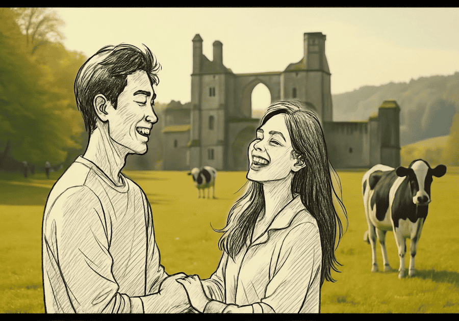 Paper Cutout George & Liv at Tintern Abbey in Chepstow, Wales