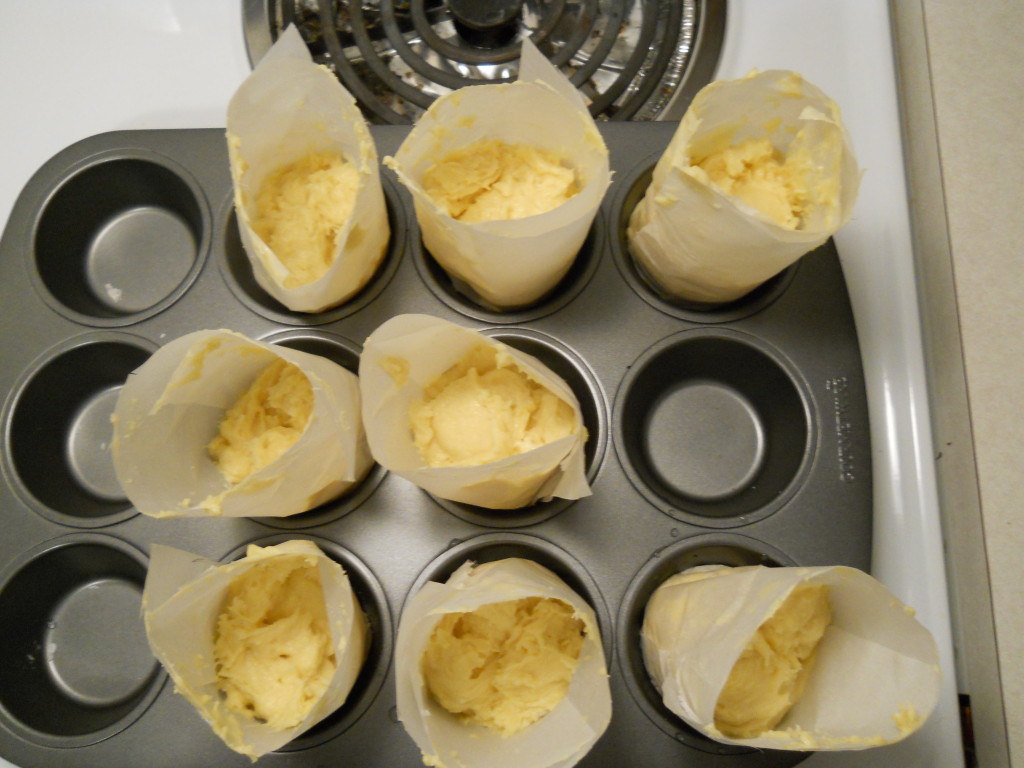 Line the moulds in a cupcake or muffin pan. It helps keep their shape.