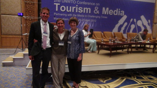 Daniel Noll, Audrey Scott and Erica Hargreave in Marsa Alam after their talk at the UNWTO Conference on Partnering with Media in Challenging Times