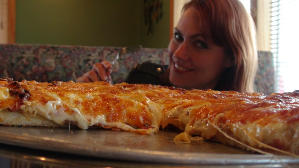 Katrina German and one scrumptious perogy pizza.