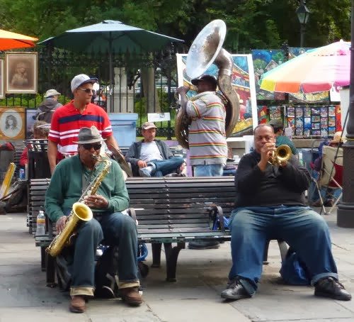 Musicians on Jackson Square in New Orleans French Quarter