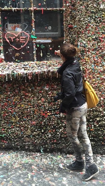 Sticking gum to the Seattle Gum Wall