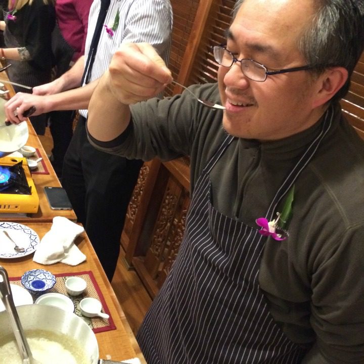 Henry Lee tasting our Thai Green Curry!