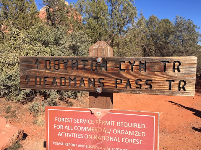 Trail sign to Boynton Canyon and Deadman's Pass.