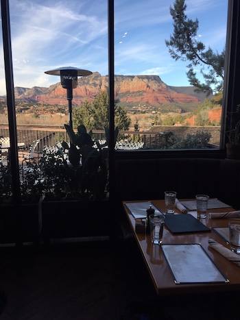 Stunning red rock views from The Hudson restaurant in Sedona.