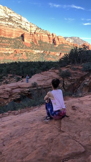 Lori Yearwood enjoying the Sedona view, after her climb in Boynton Canyon.