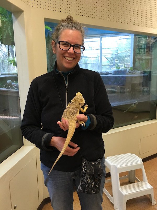 Mary McDonald holding a ....at Scales Nature Centre