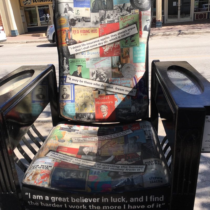 Stephen Leacock chair, one of the works of art from Orillia's Streets Alive! festival