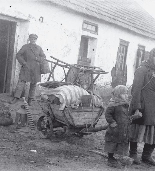 A kulak family being forced from their their home in Udachne village in Donetsk Oblast, during dekulakization in the early 1930s.