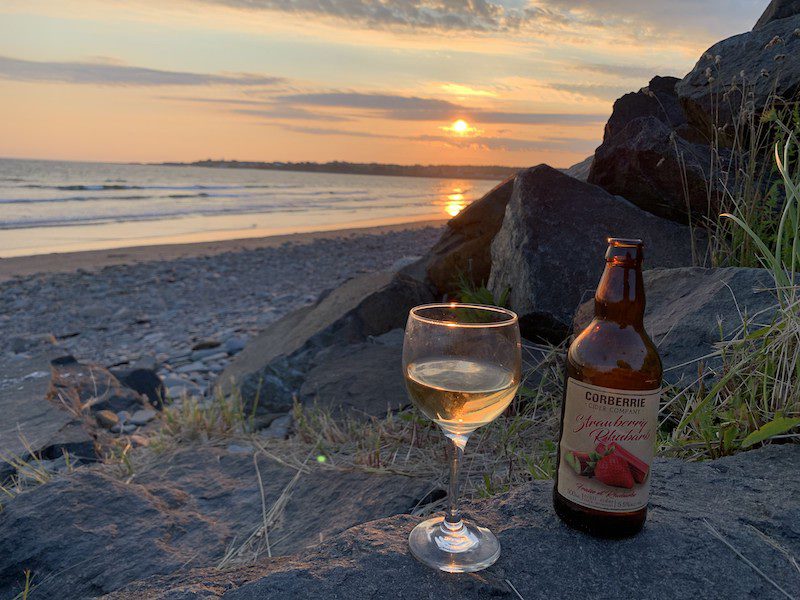 A Corberrie Cider at sunset on Mavillette Beach.