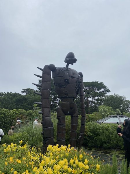 A life size Laputian robot in the garden of the Ghibli Museum.
