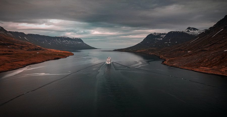 Cruise ship in Iceland's fjords.