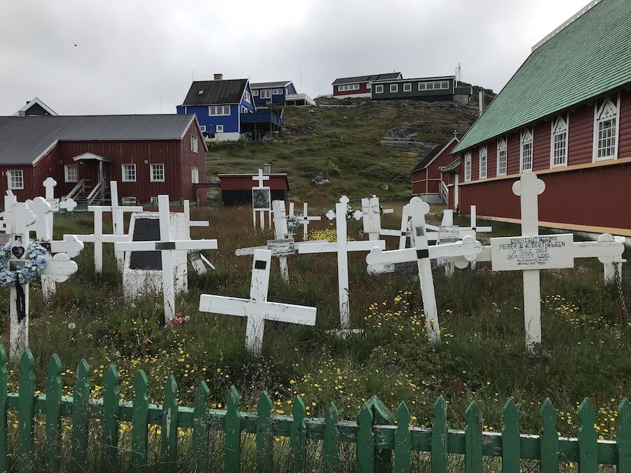 Fredens Kirke cemetery in Paamiut, Greenland.