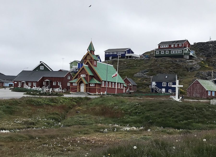 Fredens Kirke church and cemetery in Paamiut, Greenland.