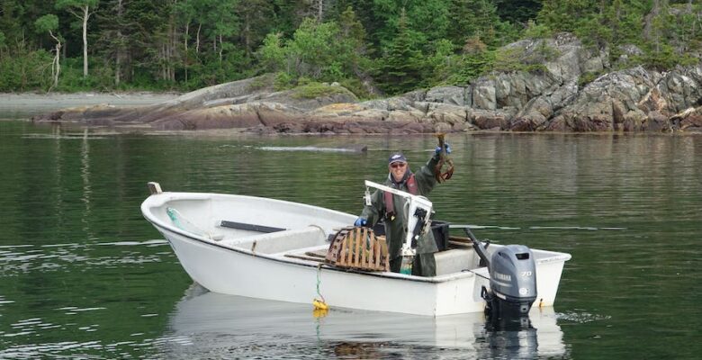 Mike Roberts of Badger Bay Boat Tours displays a large lobster from his boat.