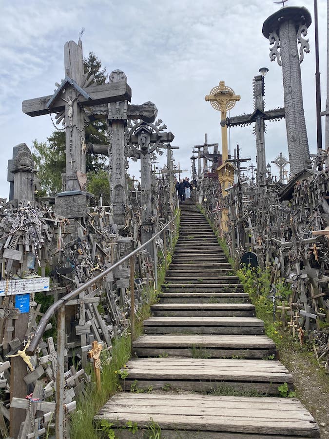Stairwell through the Hill of Crosses in Lithuania