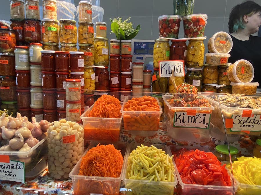 Local Latvian foods at Riga Central Market.
