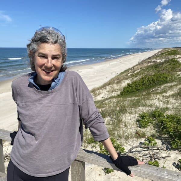 Diane Ballon happy to be cycling among the sand dunes at Curonian Spit National Park.