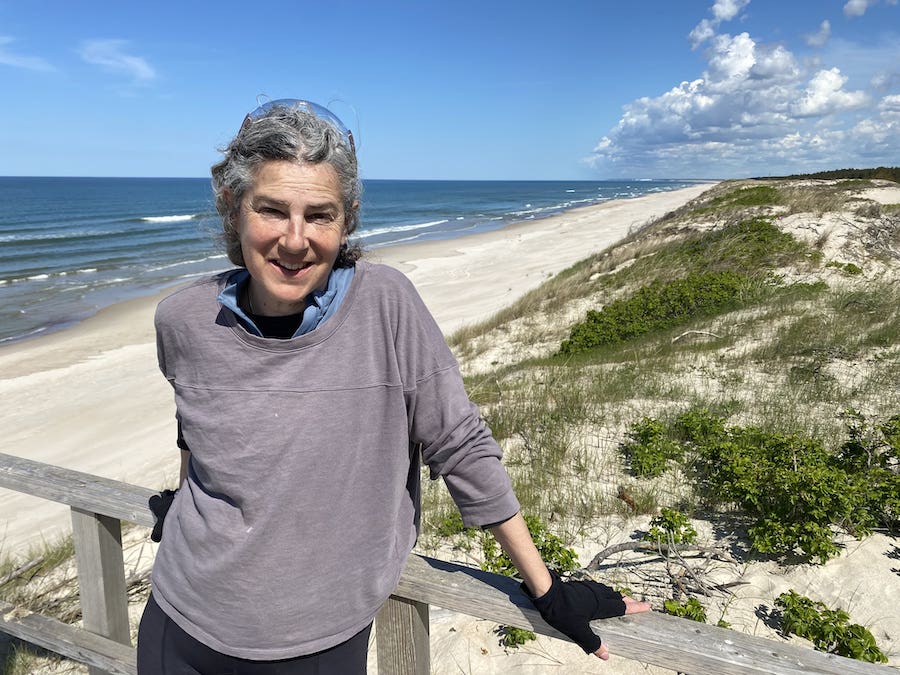 Diane Ballon happy to be cycling among the sand dunes at Curonian Spit National Park.