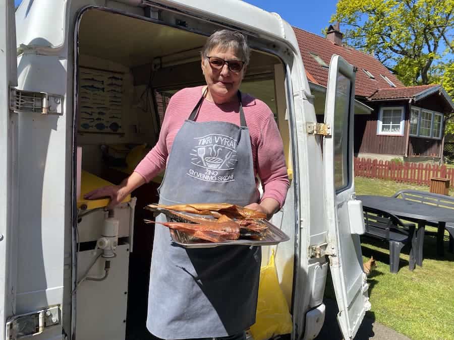 A smoked fish lunch served up from a food truck on a Lithuanian fisherman's homestead.