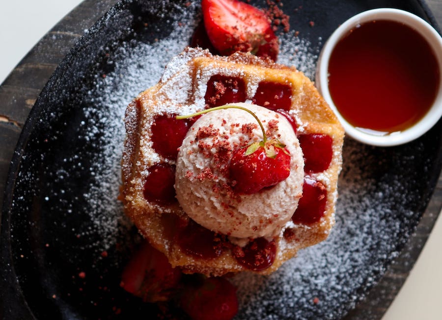 Strawberry shortcake waffle from Bliss Caffeine Bar.