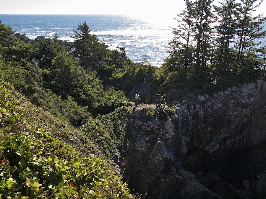Narrow land bridge / sea arch leading to western-most point of Cape Beale.
