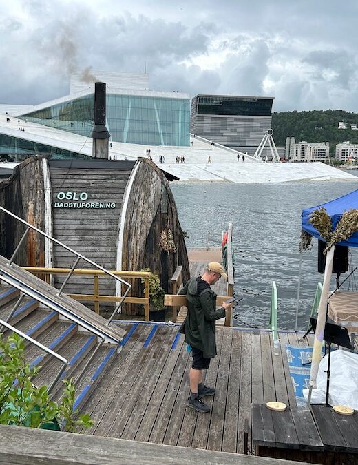 Sauna and the Norwegian National Opera House on the Oslo Waterfront