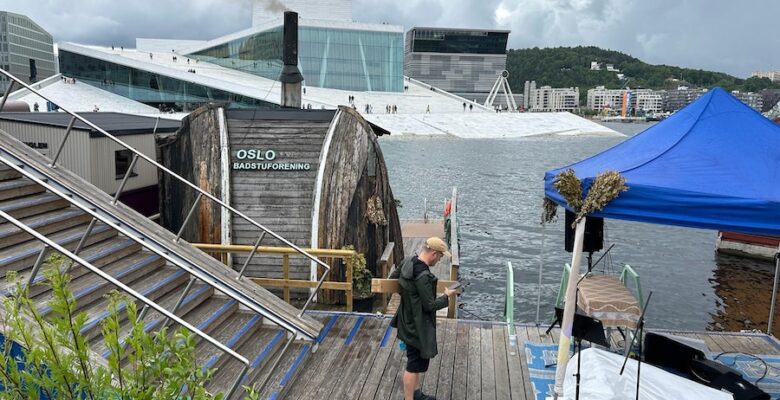 Sauna and the Norwegian National Opera House on the Oslo Waterfront