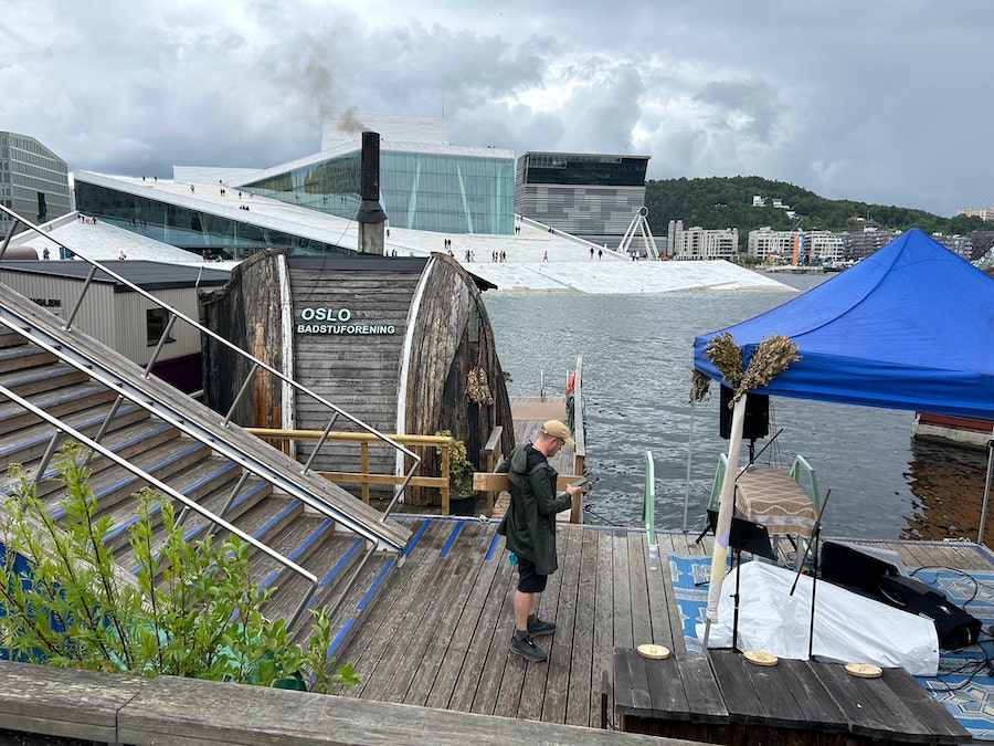 Sauna and the Norwegian National Opera House on the Oslo Waterfront