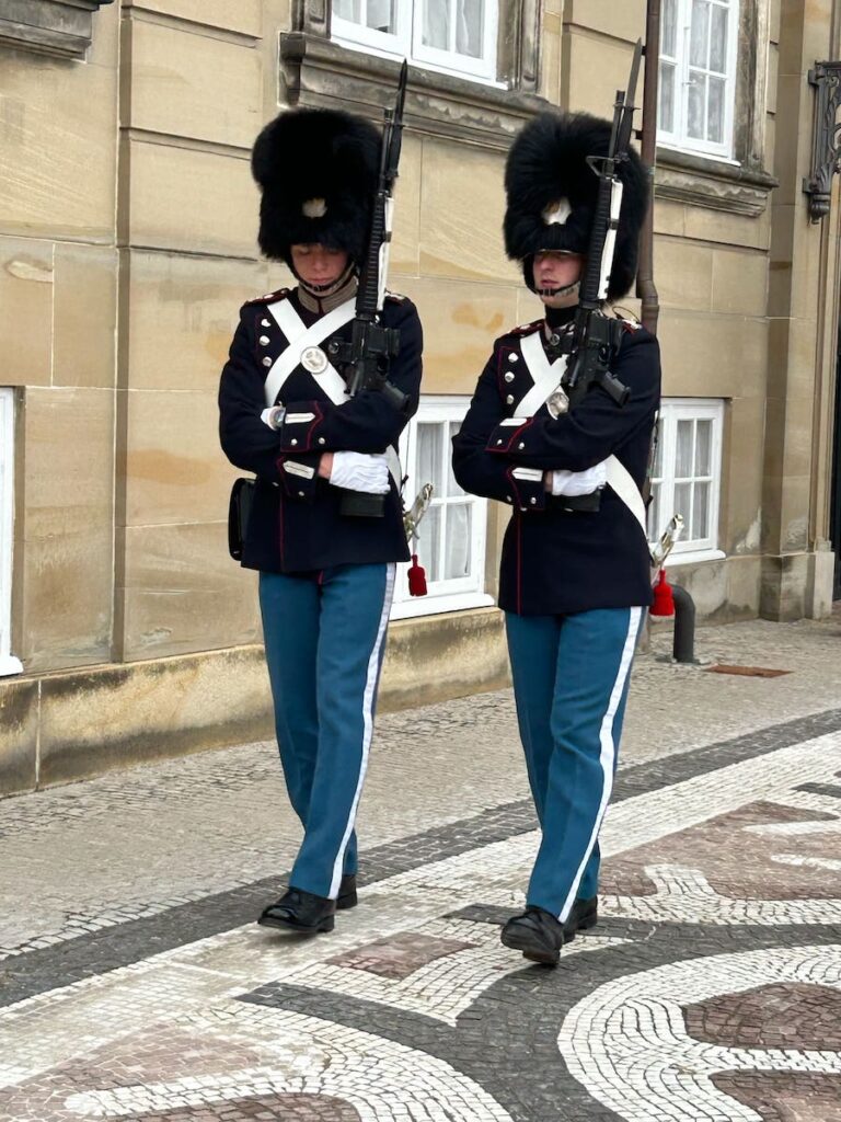 Guards at Amelienborg Palace in Copenhagen, Denmark