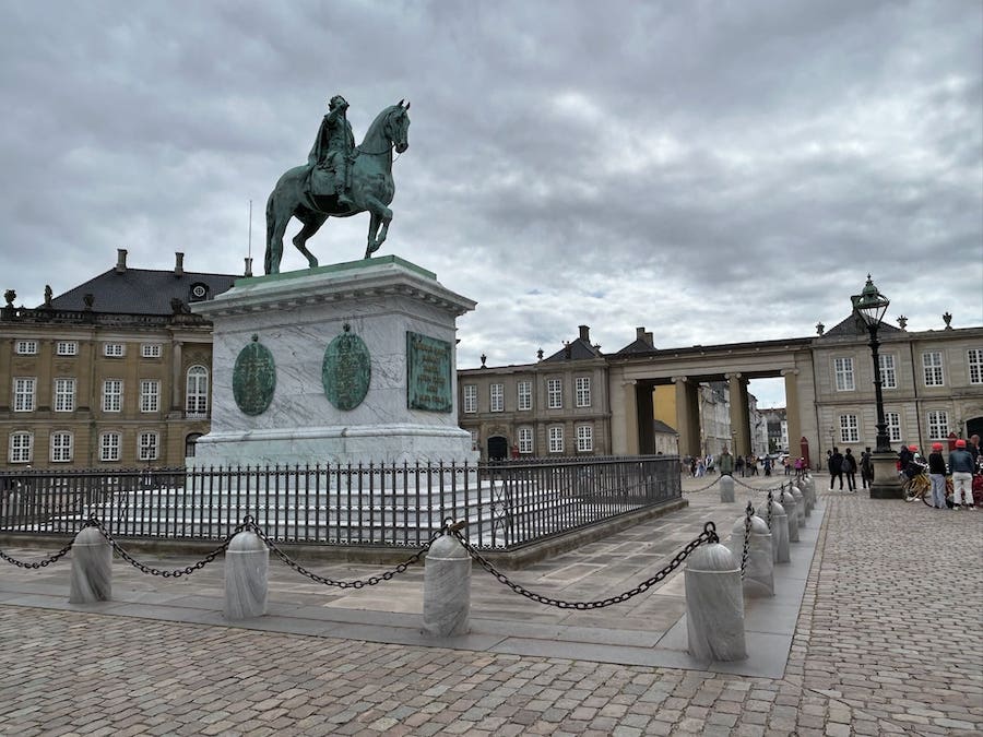 Statue of King Frederick V upon his horse in the courtyard at Amelienborg Palace