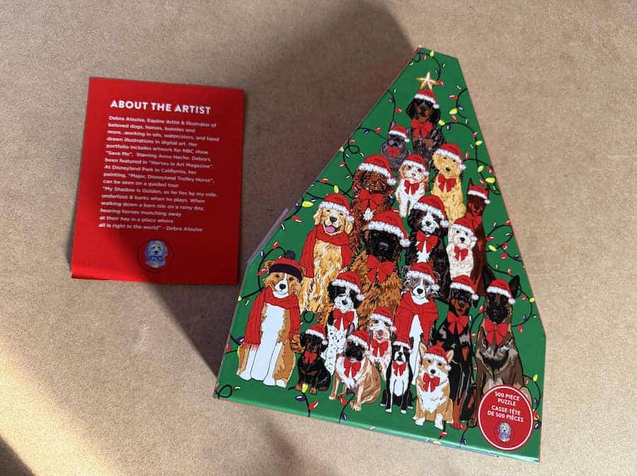 Dog Christmas Tree Puzzle featuring the art of Debra Alouise.