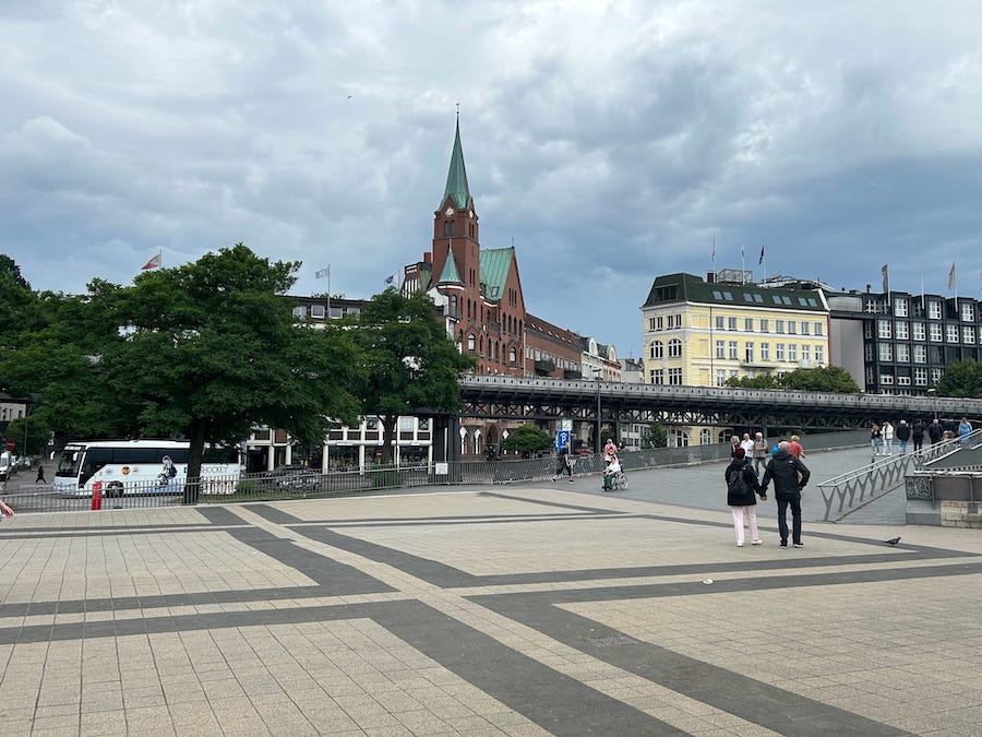 Accessible pathways in Hamburg, Germany as new architecture and city planning meets new.