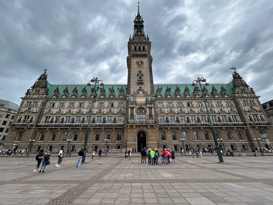 The ornate architecture of Hamburg Town Hall.