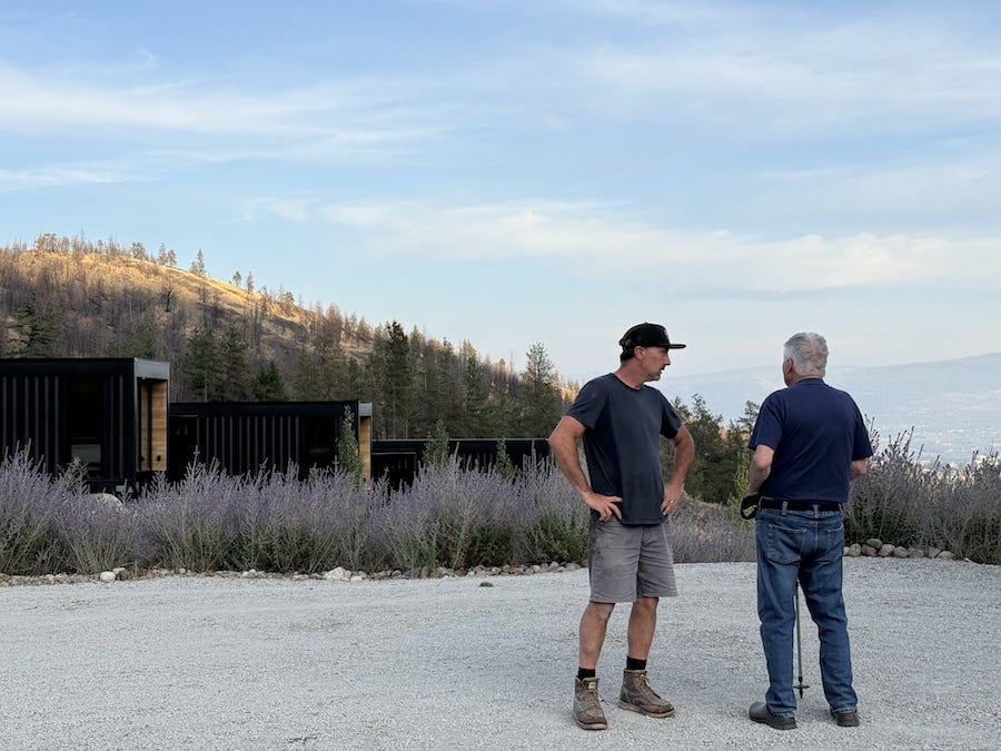 James Schlosser at Outside Inn Cabins, backing onto the Okanagan hills.