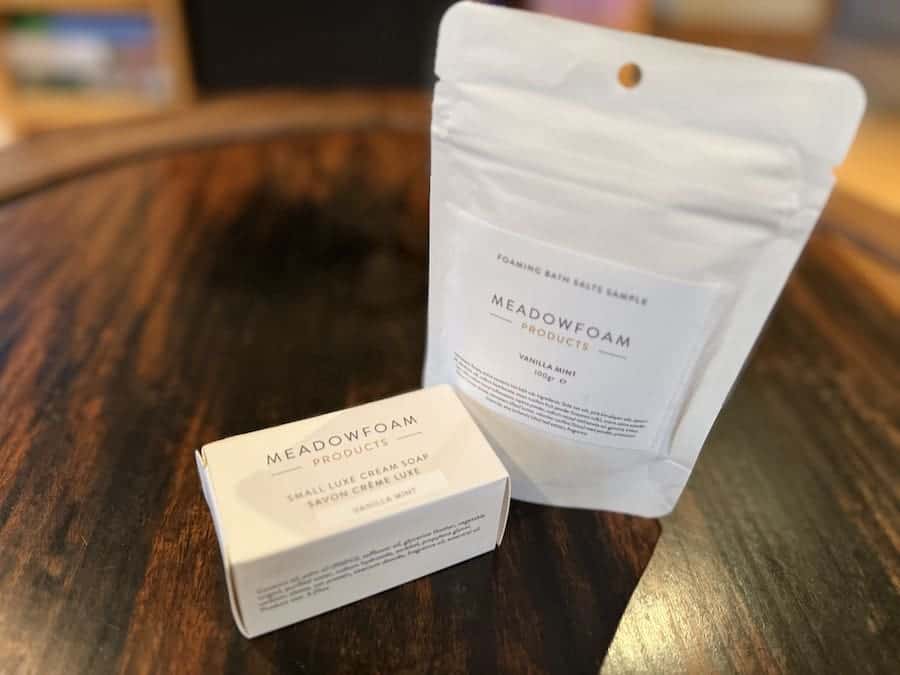 Meadowfoam Vanilla Mint Soap & Soak Set of Lux Cream Soap and Foaming Bath Salts