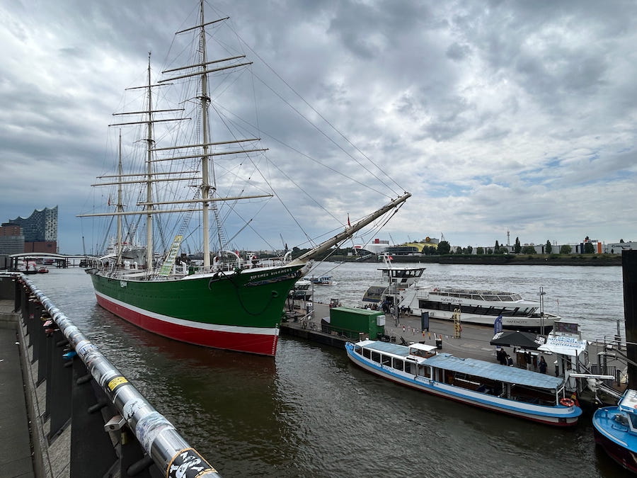 Tallship on the Landungsbrucken waterfront.