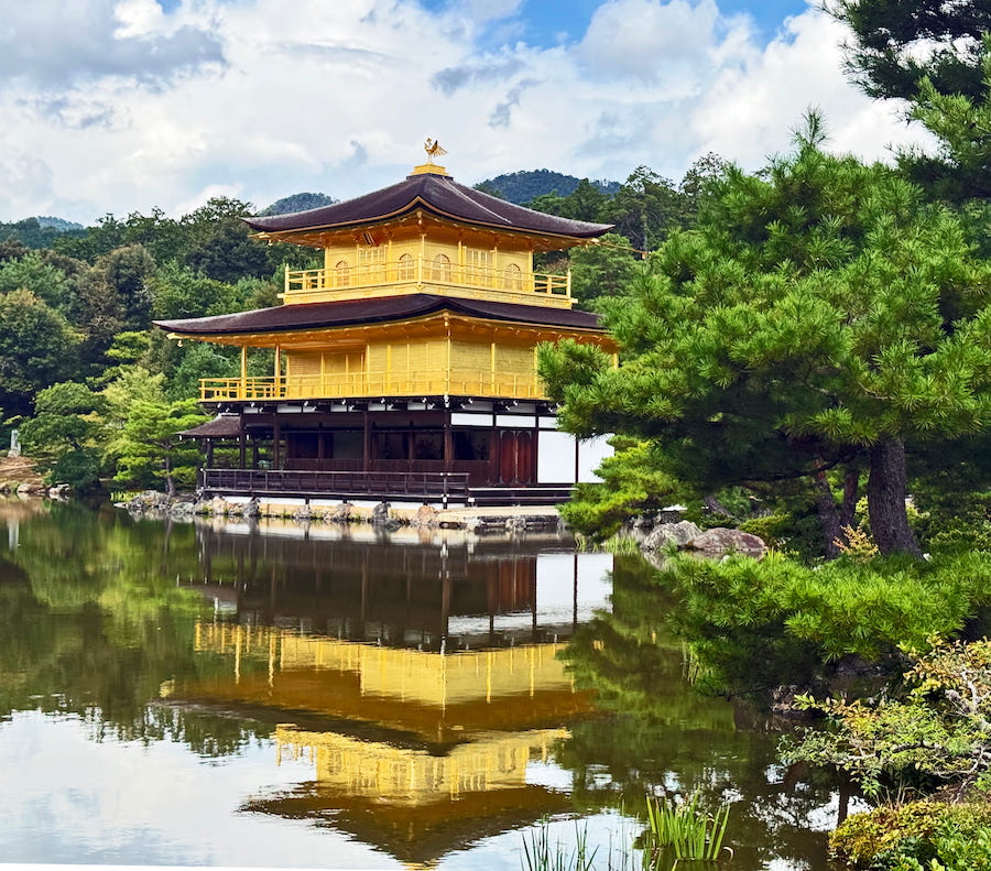 Gold leaf covers the walls of Kinkaku-ji giving it its nickname, The Golden Temple.
