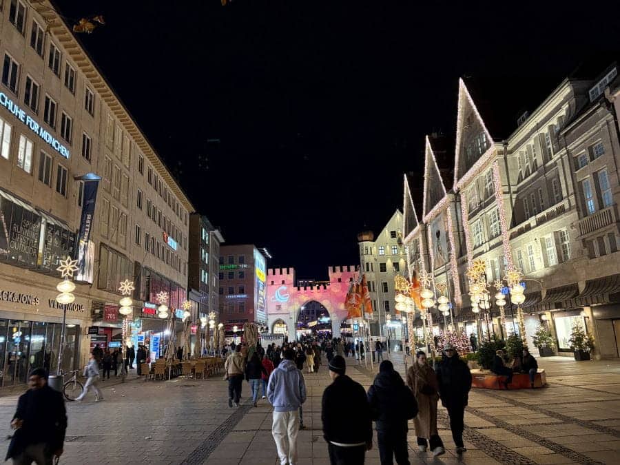 A beautiful winter's evening walk through the streets of Munich, all lit up for the Christmas season.