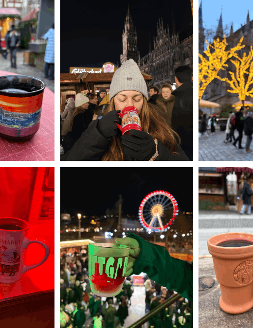 Mugs of Gluhwein from various German Christmas Markets