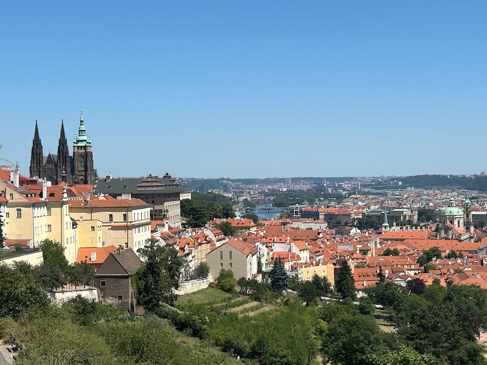 The view over Prague, Czechia and the Vtlava River.