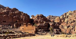 Petra is vast with buildings built into the extraordinary landscape of sandstone cliffs.