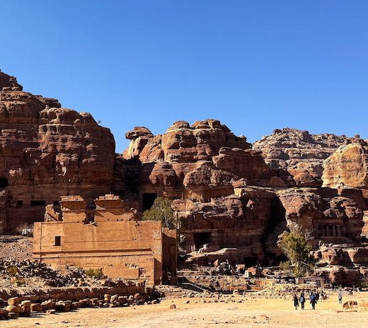 Petra is vast with buildings built into the extraordinary landscape of sandstone cliffs.