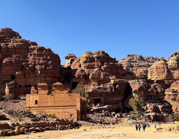 Petra is vast with buildings built into the extraordinary landscape of sandstone cliffs.