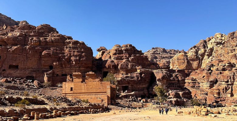 Petra is vast with buildings built into the extraordinary landscape of sandstone cliffs.