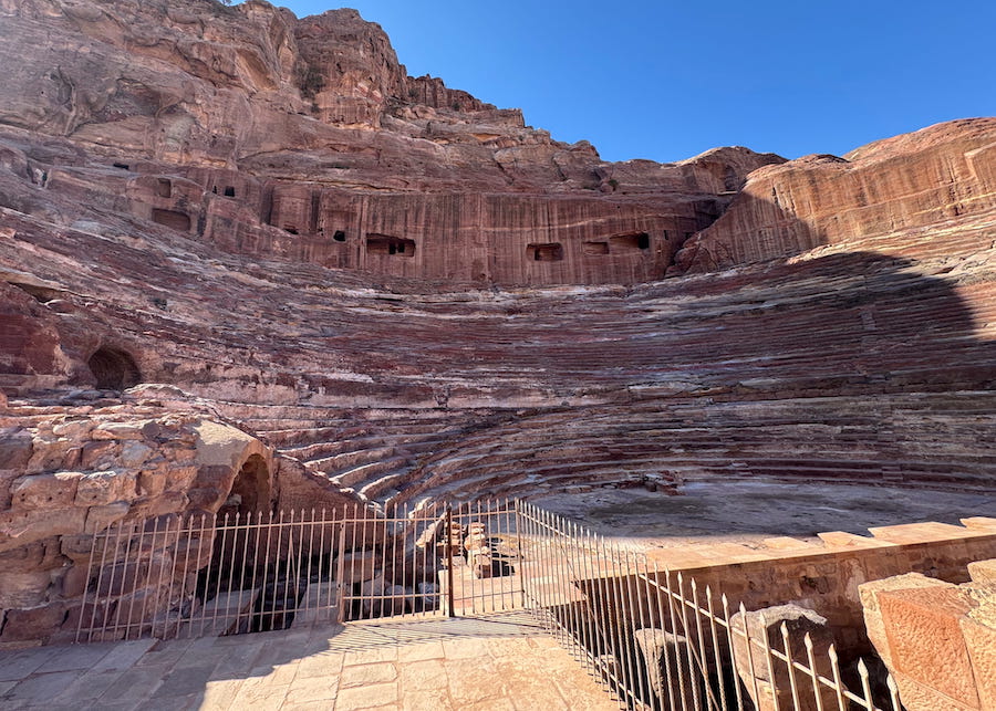 The amphitheatre first built by the Nabataeans was added to by the Romans.