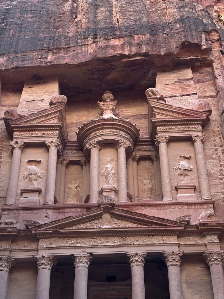 The funerary urn atop Al Khazneh is apparently riddled with bullet holes.