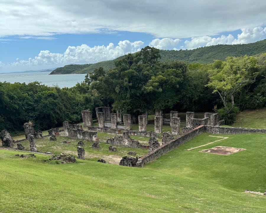 The ruins of Chateau Dubuc Sugar and Coffee plantation along the headland of the Caravelle Peninsula Nature Reserve.